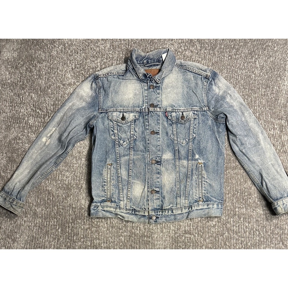 Levi's 72334-0222 Men's Denim Trucker Jacket L Distressed Acid Wash Blue Thrash